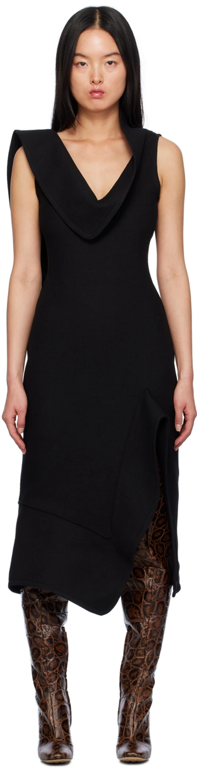 Bottega Veneta Draped Knit Midi Dress In Black