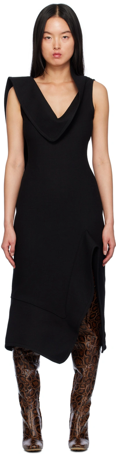 BOTTEGA VENETA BLACK STRUCTURED MIDI DRESS