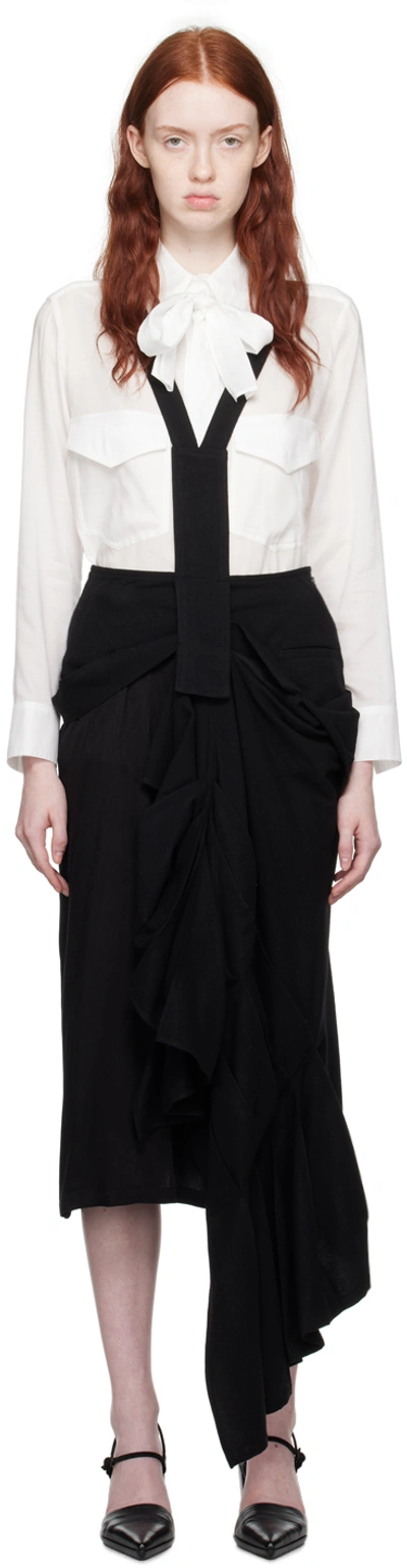 Yohji Yamamoto Black Suspenders Midi Skirt In 1 Black