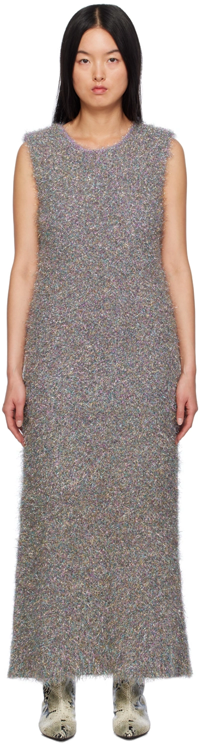 Jil Sander Silver Sparkling Maxi Dress In Multicolour