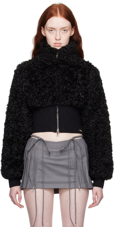 Nodress Black Cropped Faux-fur Jacket