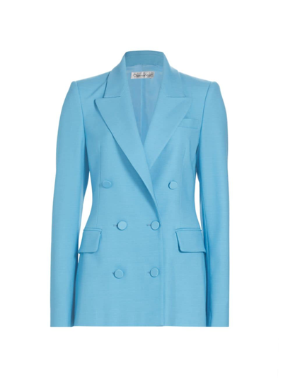 Oscar De La Renta Double-breasted Wool Satin Tailoring Jacket In Powder Blue