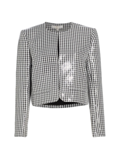 Wayf Women's Kennedy Sequined Houndstooth Jacket In Black White Houndstooth