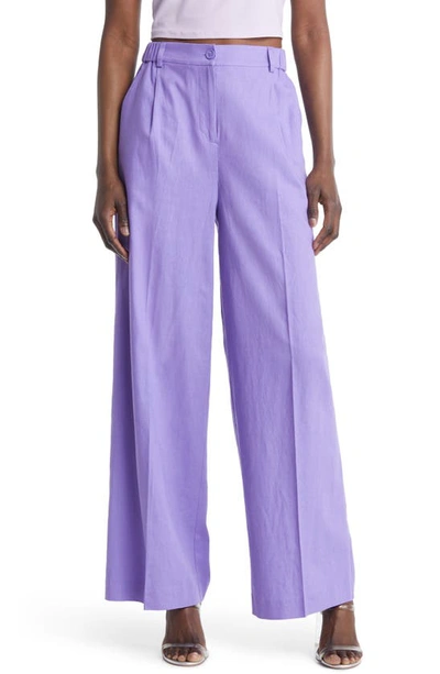 Open Edit Linen Blend Trousers In Purple Dahlia
