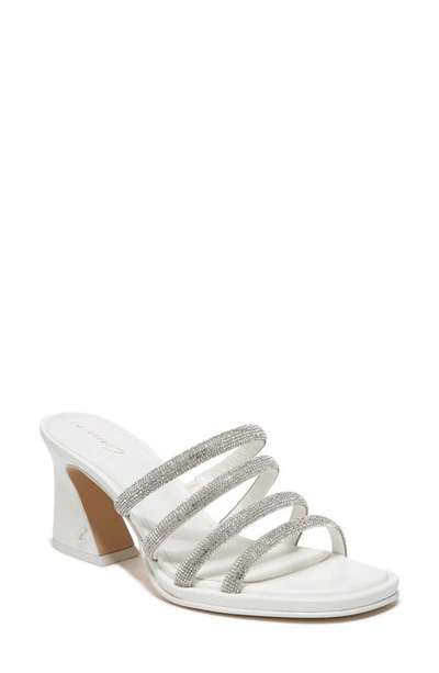 Circus Ny Heddie Rhinestones Strappy Flare-heel Sandals In Bright White