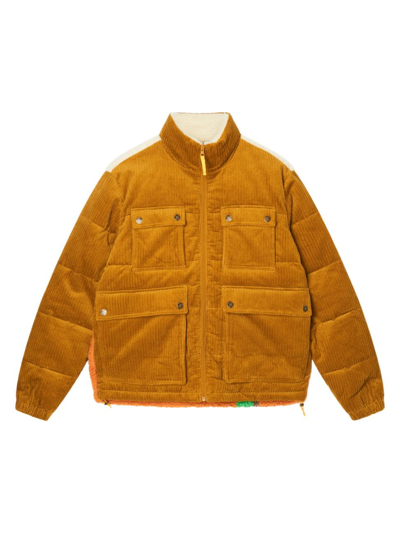 Wesc Men's Dessert Corduroy & Sherpa Graphic Puffer Jacket In Honey