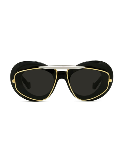 Loewe Men's Wing Double-frame Geometric Sunglasses In Shiny Black Smoke