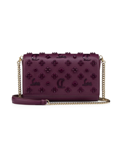 Christian Louboutin Women's Paloma Studded Leather Clutch In Burgundy