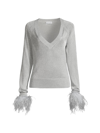 Milly Women's Feather-trimmed Metallic Knit Pullover Sweater In Silver