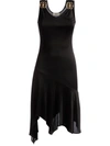 Bally Asymmetric Midi Dress With Ruffle Hem And V-neck In Black