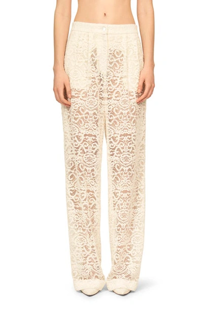 Interior The Gertrude Floral Lace Wide-leg Trousers In Ivory
