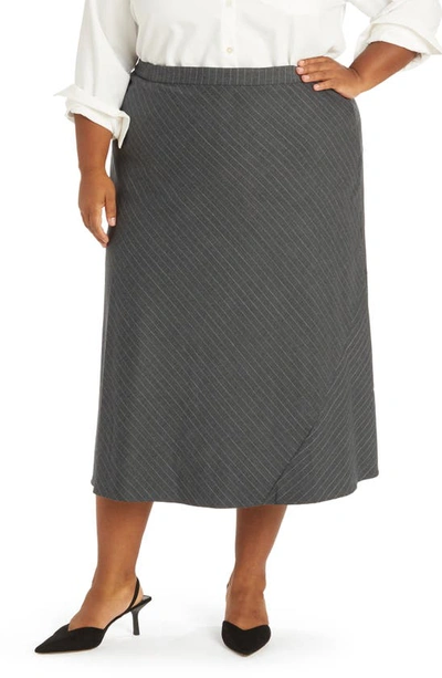 Pari Passu Chase Pinstripe Wool Blend Bias Midi Skirt In Gray