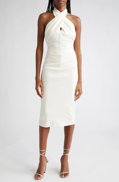 Alice And Olivia Suellen Halterneck Wool Dress In Ecru