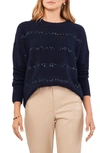 Vince Camuto Women's Crewneck Sequin Stripe Long Sleeve Sweater In Classic Navy