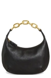 Madewell Micro Chain Handle Leather Hobo Bag In True Black