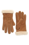 Ugg Embroidered Logo Sheepskin Gloves In Chestnut