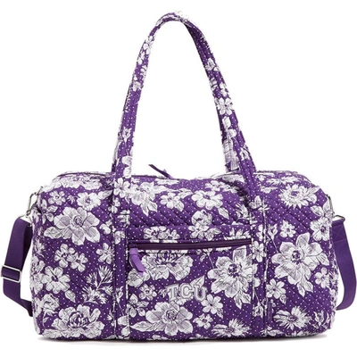 Vera Bradley Tcu Horned Frogs Rain Garden Large Travel Duffel Bag In Black,white