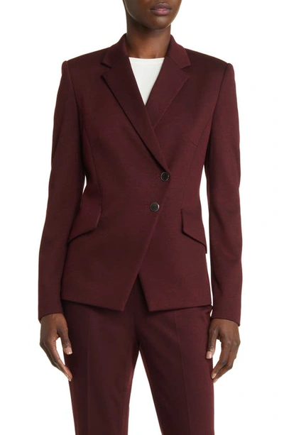 Hugo Boss Jatawa Asymmetric Twill Blazer In Maroon Twill Fantasy