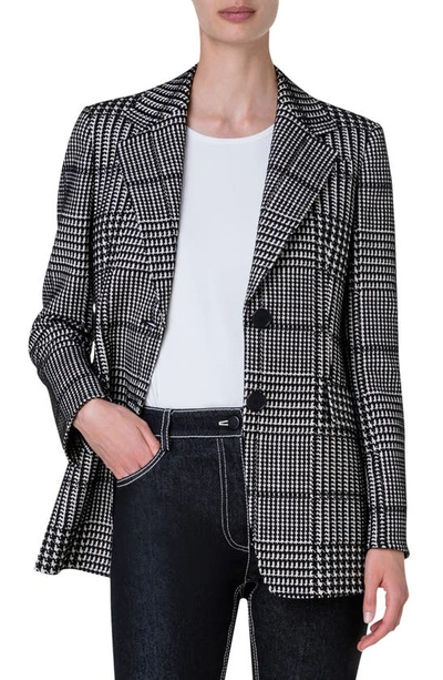 Akris Punto Glencheck Stretch Jacquard Single-breasted Blazer Jacket In Black-cashew