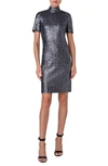 Akris Sequin-embellished Mock-neck Dress In Navy