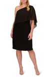 ADRIANNA PAPELL CHIFFON & JERSEY ONE-SHOULDER COCKTAIL DRESS