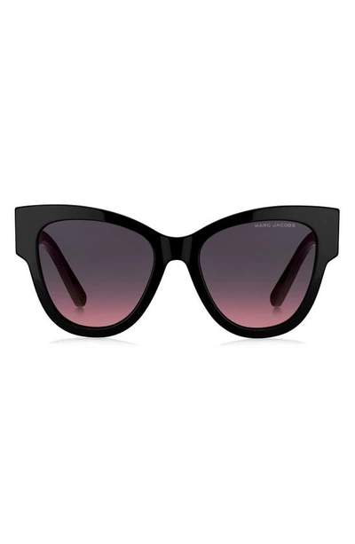 Marc Jacobs Cut-out Logo Acetate Cat-eye Sunglasses In Black/ Grey Shaded Pink