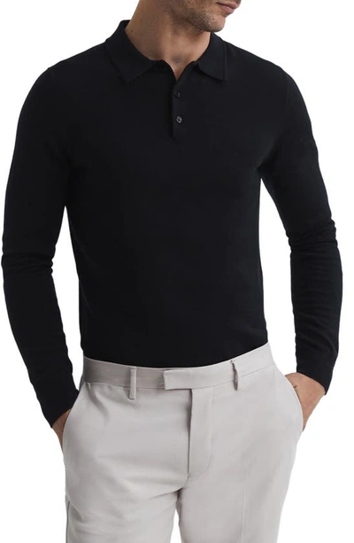 Reiss Trafford Long Sleeve Wool Polo Sweater In Black