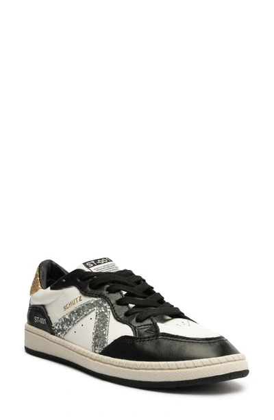 Schutz St 001 Sneaker In White/ Black/ Prata/ Platina
