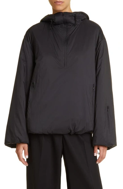 The Row Althena Padded Hooded Quarter-zip Track Jacket In Black
