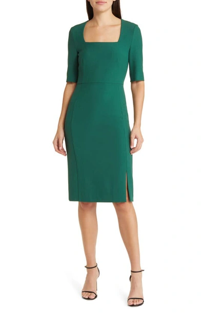 Hugo Boss Doneba Bodycon Square Neck Dress In Green