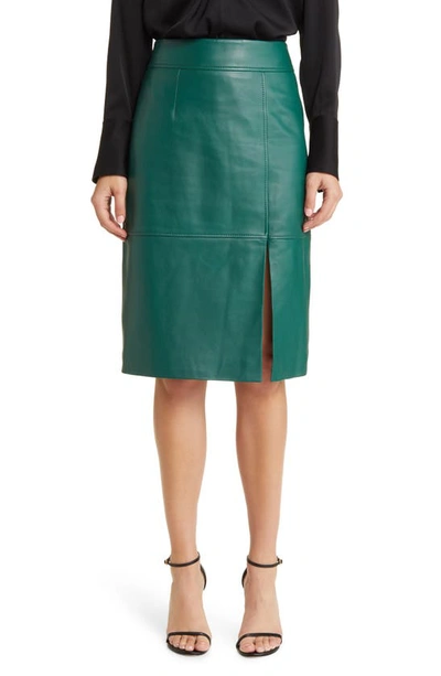 Hugo Boss Slim-fit Pencil Skirt In Grained Leather In Green