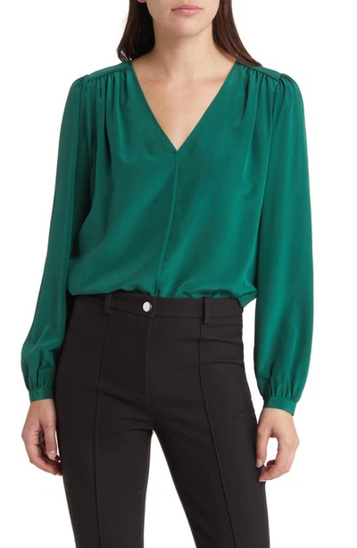 Hugo Boss V-neck Regular-fit Blouse In Washed Silk In Green