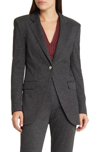 Hugo Boss Slim-fit Jacket In Heavyweight Woven Cloth In Patterned Grey