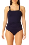 Anne Cole Ring Strap Asymmetric One-piece In Blue