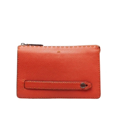 Fendi Selleria Orange Leather Clutch Bag ()