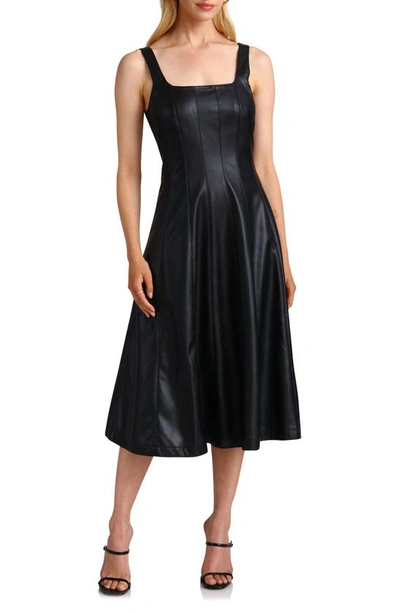 Avec Les Filles Women's Seamed Faux-leather Swing Dress In Black