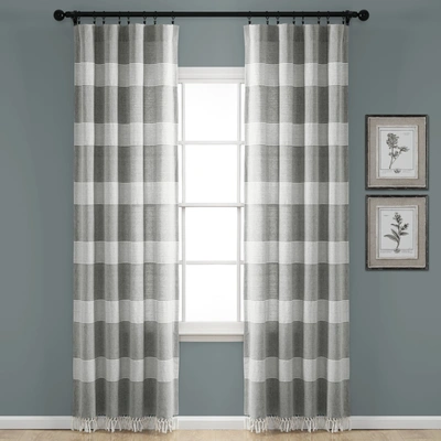 Lush Decor Tucker Stripe Yarn Dyed Cotton Knotted Tassel Window Curtain Panel Set