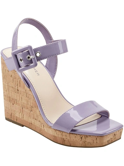 MARC FISHER LUKEY WOMENS PATENT ANKLE STRAP WEDGE SANDALS