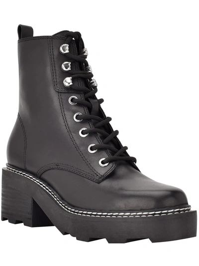 Calvin Klein Abeni Womens Leather Platform Combat & Lace-up Boots In Black