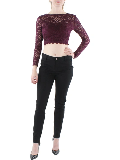 City Studio Juniors Womens Lace Glitter Cropped In Pink