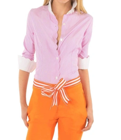 Gretchen Scott Poppy Pique All Day Pinstripe Shirt In Pink