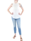 Cotton For Body Womens Ribbed Trim Curve Hem T-shirt In White