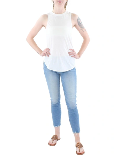 Cotton For Body Womens Ribbed Trim Curve Hem T-shirt In White