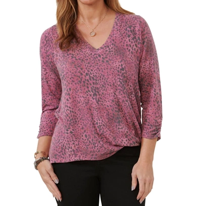 Democracy V-neck Knit Top In Berry In Pink