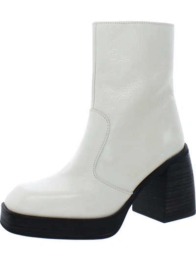 Free People Ruby Shine Womens Patent Leather Block Heel Ankle Boots In White