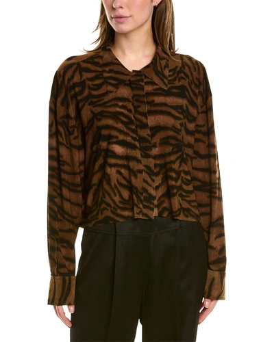 Norma Kamali Oversized Cropped Boyfriend Shirt In Brown