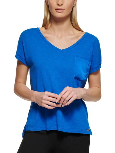 Dkny Womens Tee V-neke T-shirt In Blue