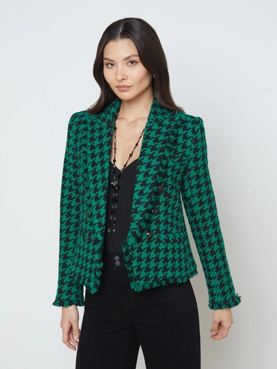 L Agence Brooke Tweed Blazer In Green/black Houndstooth