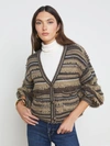 L Agence Harriet Blouson-sleeve Cardigan In Brown Multi