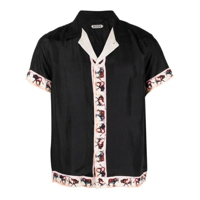 Bode Taureau Printed Silk Bowling Shirt In Black